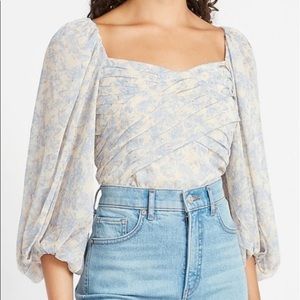 NWT Express Metallic Floral Pleated Balloon Sleeve Top
